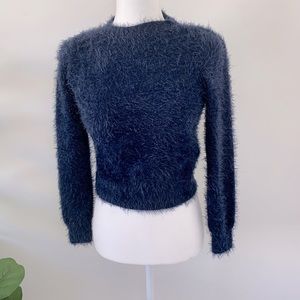 Fuzzy Cropped Navy Sweater